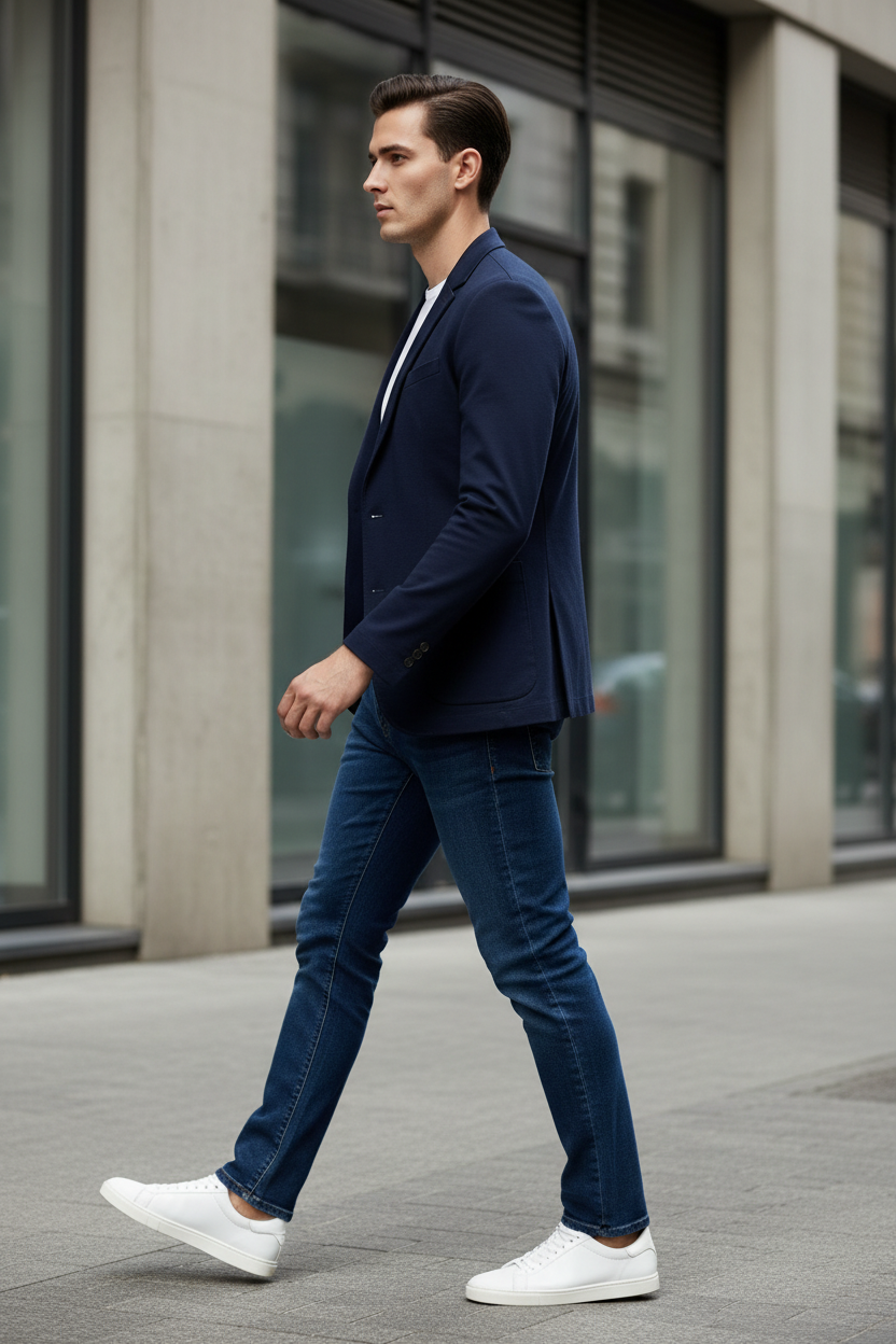 Modelo ropa casual calle edificio