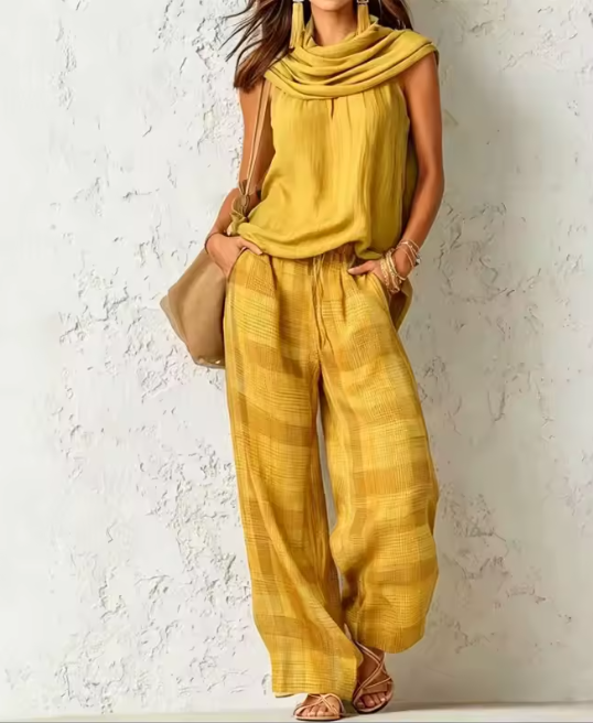 Conjunto blusa sin mangas y pantalon lino