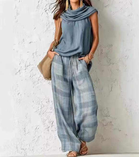 Conjunto blusa sin mangas y pantalon lino