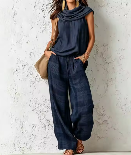 Conjunto blusa sin mangas y pantalon lino