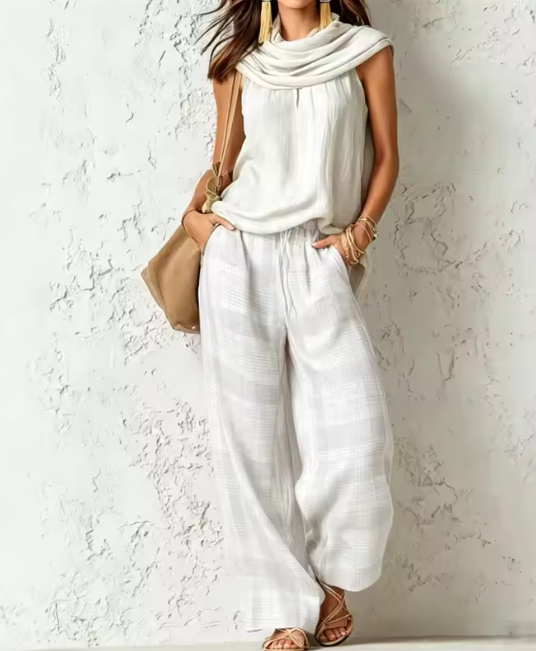 Conjunto blusa sin mangas y pantalon lino