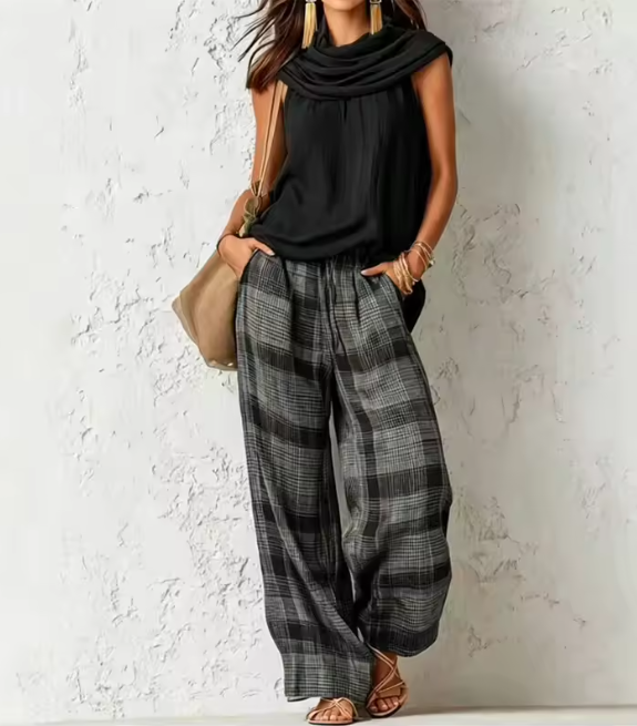 Conjunto blusa sin mangas y pantalon lino