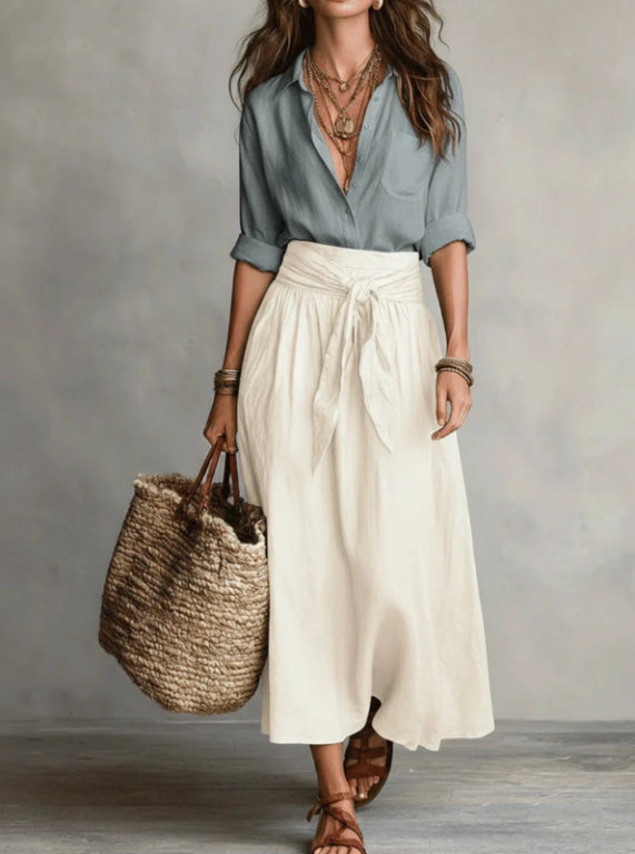 Marisa | Conjunto boho camisa oversize y falda larga