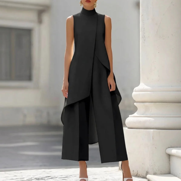 Valentina | Mono elegante con top de cuello alto drapeado
