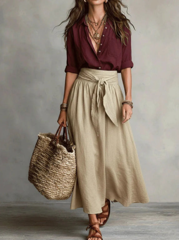 Marisa | Conjunto boho camisa oversize y falda larga