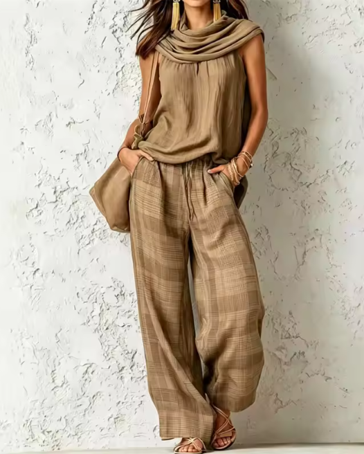 Conjunto blusa sin mangas y pantalon lino