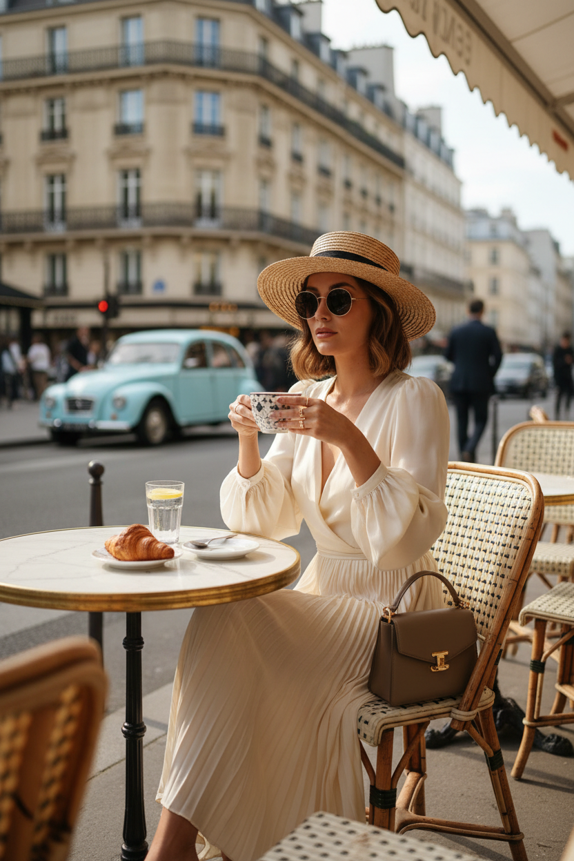 Mujer en café parisino