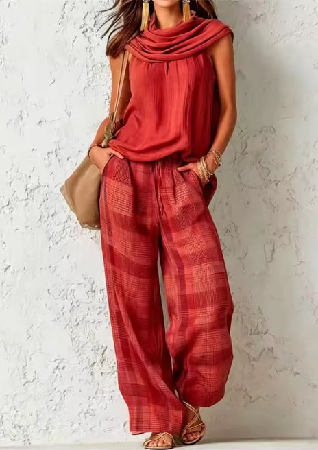 Conjunto blusa sin mangas y pantalon lino