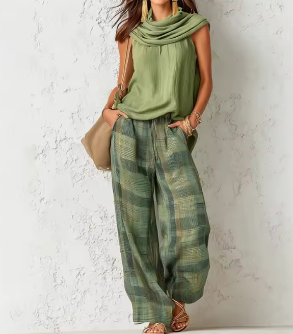 Conjunto blusa sin mangas y pantalon lino